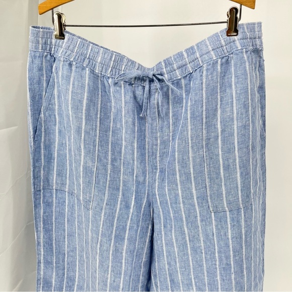 Lands End Womens NEW Linen Cropped Pants Size 18 Wide Leg Pull On Striped - Picture 2 of 12